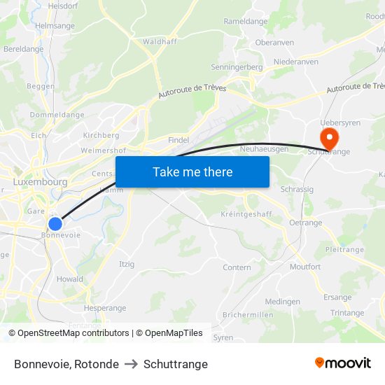 Bonnevoie, Rotonde to Schuttrange map