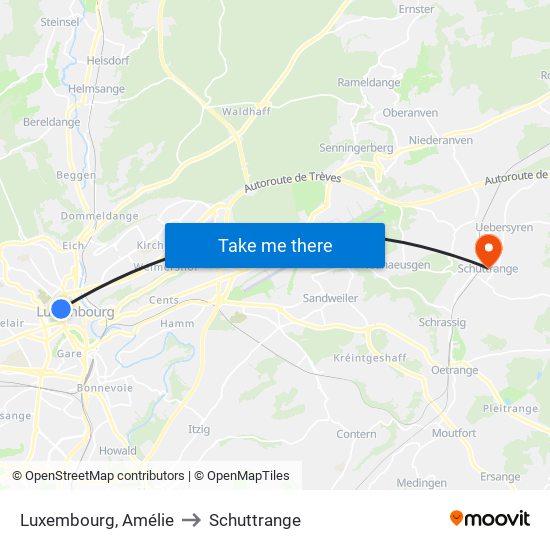 Luxembourg, Amélie to Schuttrange map