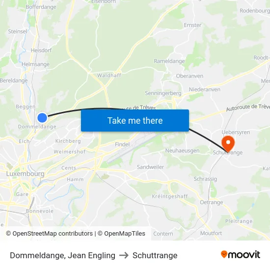 Dommeldange, Jean Engling to Schuttrange map