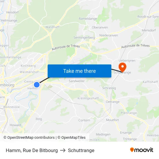 Hamm, Rue De Bitbourg to Schuttrange map