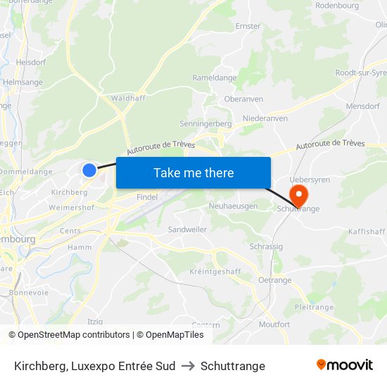 Kirchberg, Luxexpo Entrée Sud to Schuttrange map