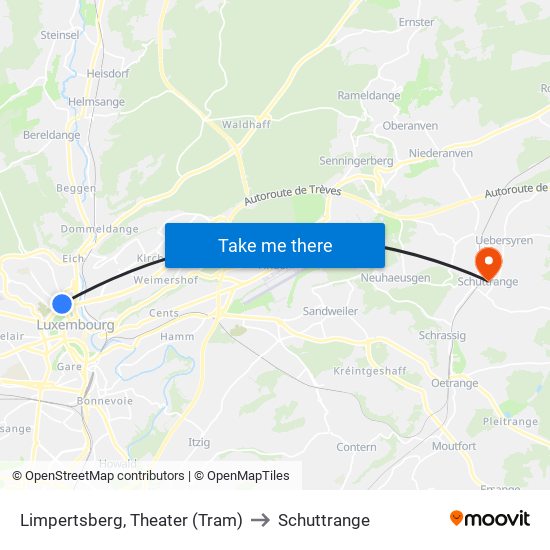 Limpertsberg, Theater (Tram) to Schuttrange map