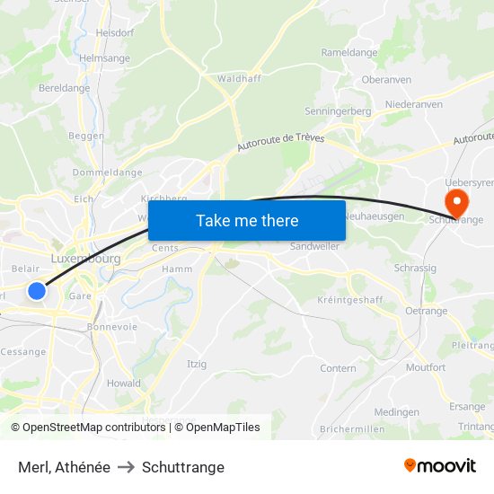 Merl, Athénée to Schuttrange map
