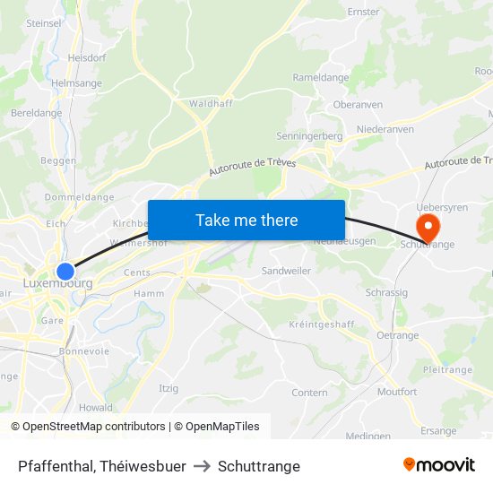 Pfaffenthal, Théiwesbuer to Schuttrange map