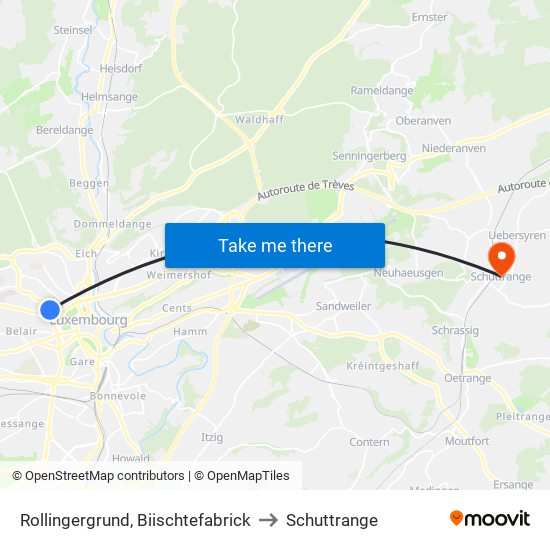 Rollingergrund, Biischtefabrick to Schuttrange map