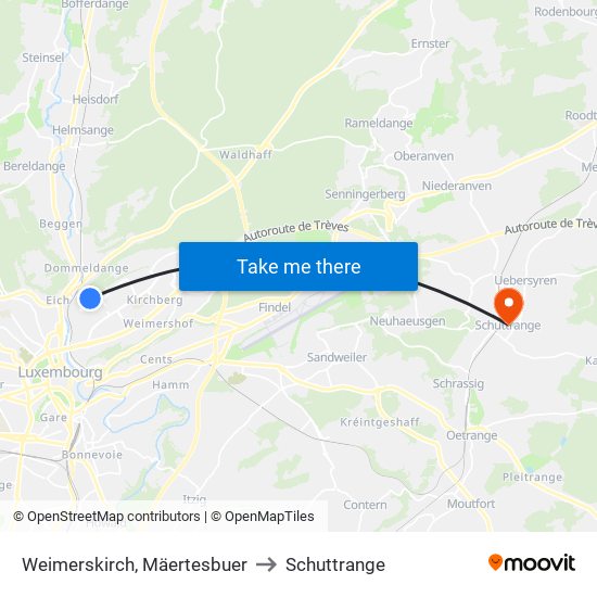 Weimerskirch, Mäertesbuer to Schuttrange map