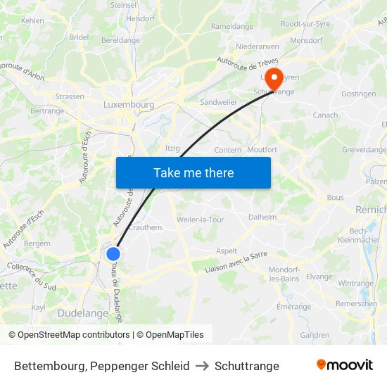Bettembourg, Peppenger Schleid to Schuttrange map