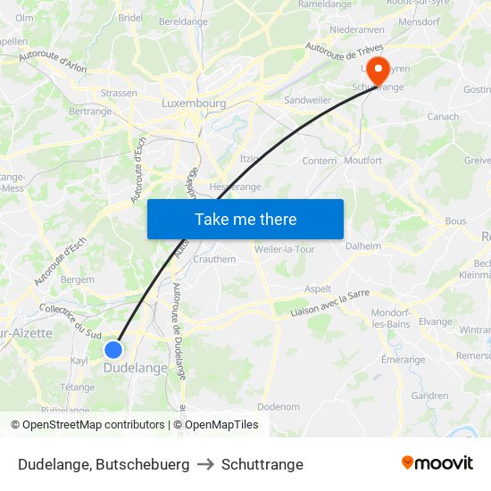 Dudelange, Butschebuerg to Schuttrange map