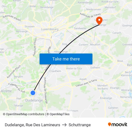 Dudelange, Rue Des Lamineurs to Schuttrange map