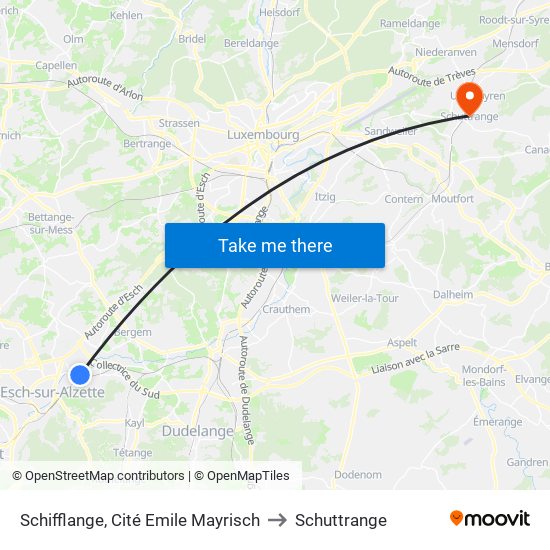 Schifflange, Cité Emile Mayrisch to Schuttrange map
