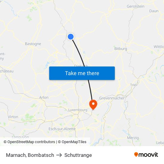 Marnach, Bombatsch to Schuttrange map