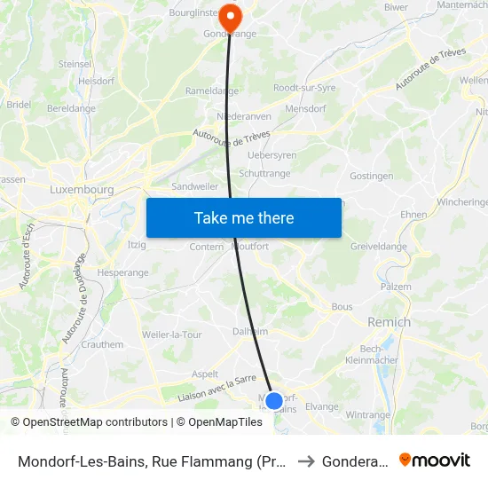 Mondorf-Les-Bains, Rue Flammang (Provisoire) to Gonderange map