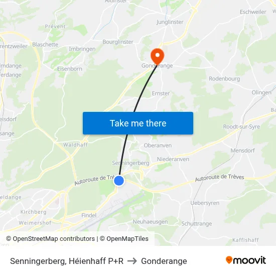 Senningerberg, Héienhaff P+R to Gonderange map