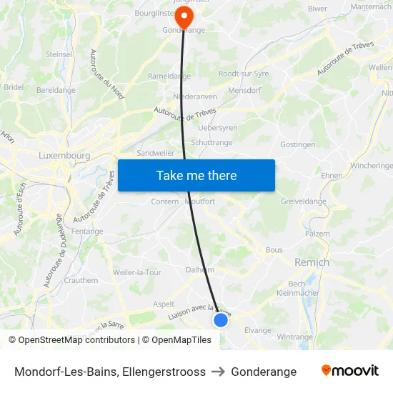 Mondorf-Les-Bains, Ellengerstrooss to Gonderange map