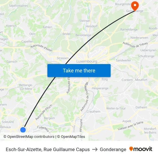 Esch-Sur-Alzette, Rue Guillaume Capus to Gonderange map