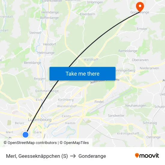 Merl, Geesseknäppchen (S) to Gonderange map