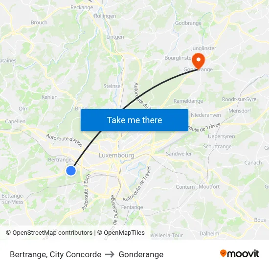 Bertrange, City Concorde to Gonderange map