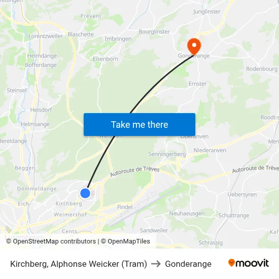 Kirchberg, Alphonse Weicker (Tram) to Gonderange map