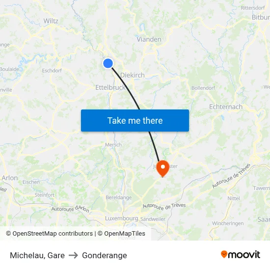Michelau, Gare to Gonderange map