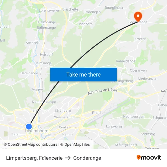 Limpertsberg, Faïencerie to Gonderange map