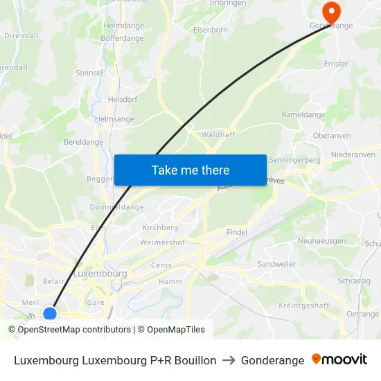Luxembourg Luxembourg P+R Bouillon to Gonderange map