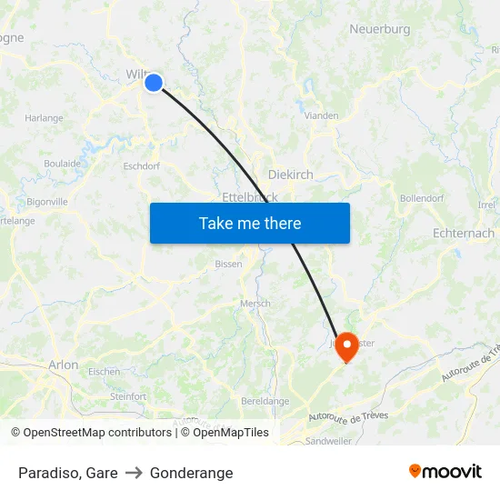 Paradiso, Gare to Gonderange map