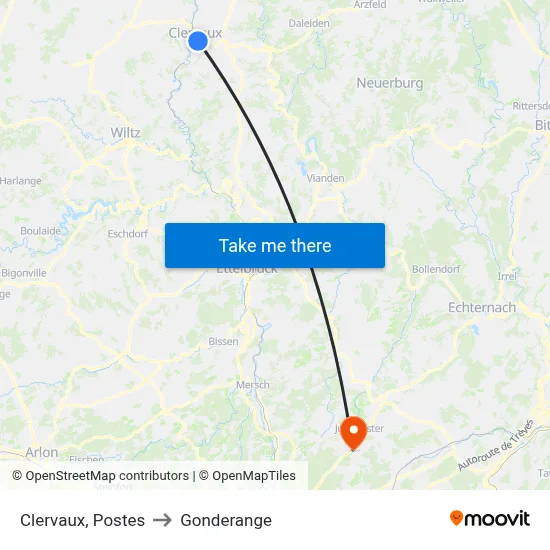 Clervaux, Postes to Gonderange map