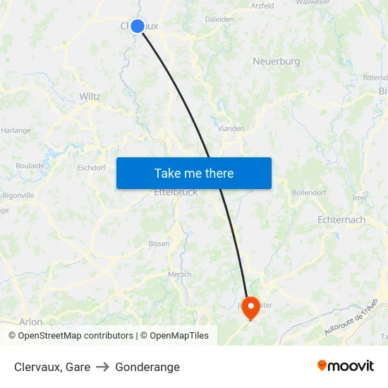 Clervaux, Gare to Gonderange map