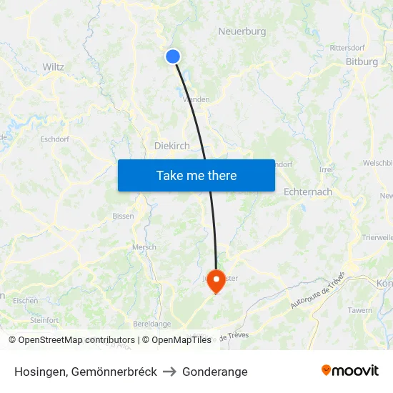 Hosingen, Gemönnerbréck to Gonderange map