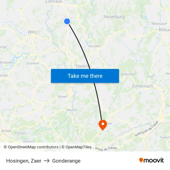 Hosingen, Zaer to Gonderange map