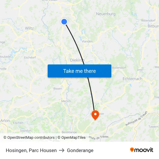 Hosingen, Parc Housen to Gonderange map