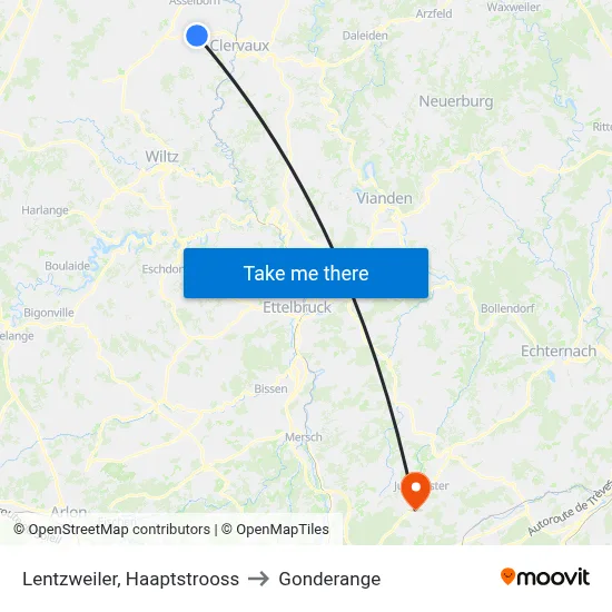 Lentzweiler, Haaptstrooss to Gonderange map