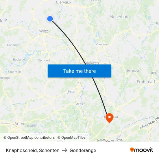 Knaphoscheid, Schenten to Gonderange map