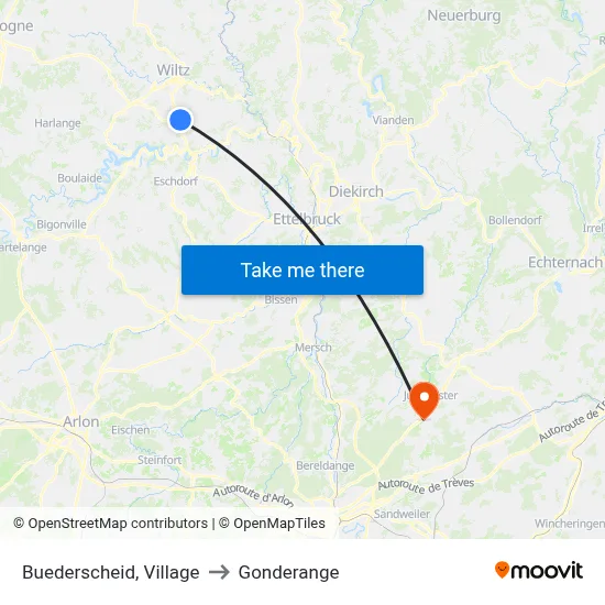 Buederscheid, Village to Gonderange map