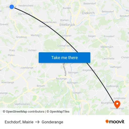 Eschdorf, Mairie to Gonderange map