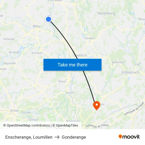 Enscherange, Loumillen to Gonderange map