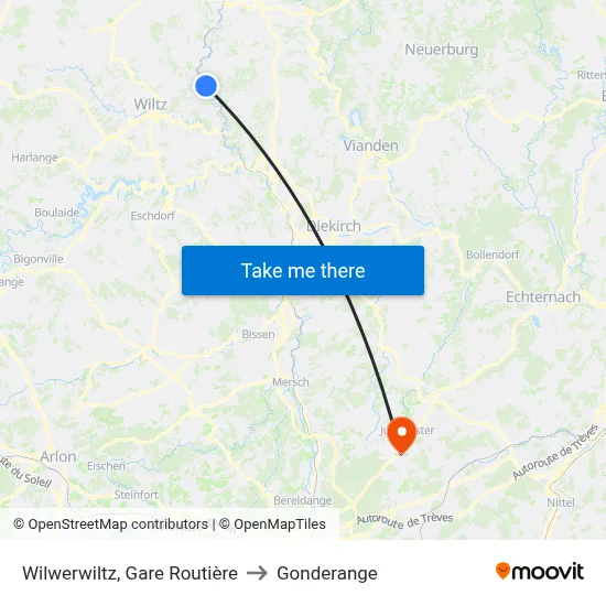 Wilwerwiltz, Gare Routière to Gonderange map