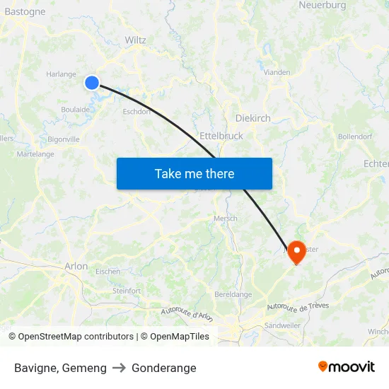 Bavigne, Gemeng to Gonderange map