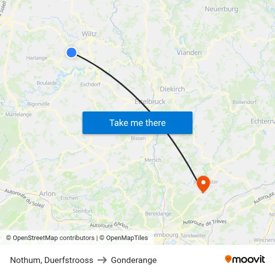 Nothum, Duerfstrooss to Gonderange map