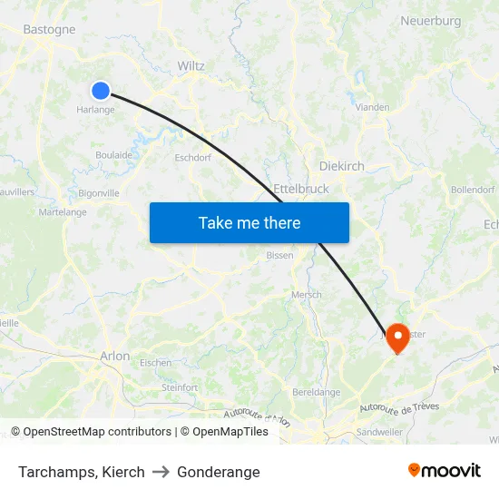 Tarchamps, Kierch to Gonderange map