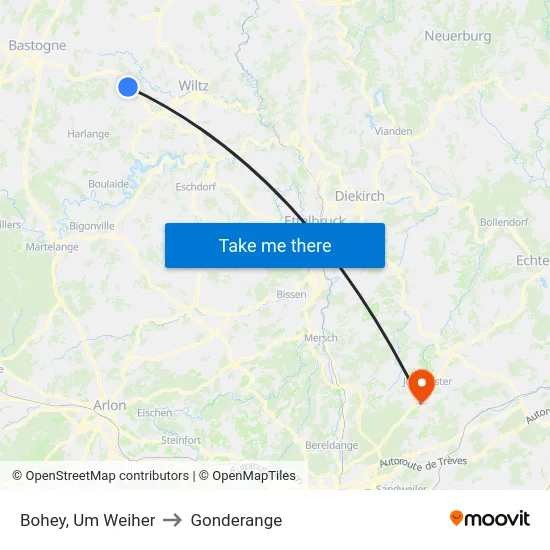Bohey, Um Weiher to Gonderange map