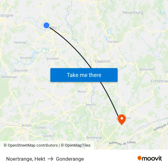 Noertrange, Hekt to Gonderange map