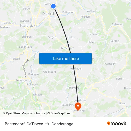 Bastendorf, Ge'Erwee to Gonderange map