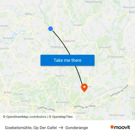 Goebelsmühle, Op Der Gafel to Gonderange map