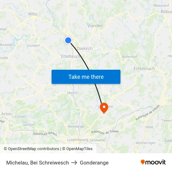 Michelau, Bei Schreiwesch to Gonderange map