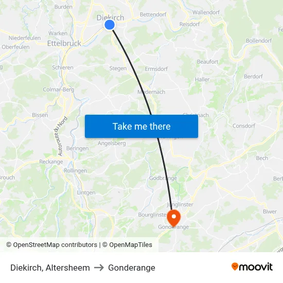 Diekirch, Altersheem to Gonderange map