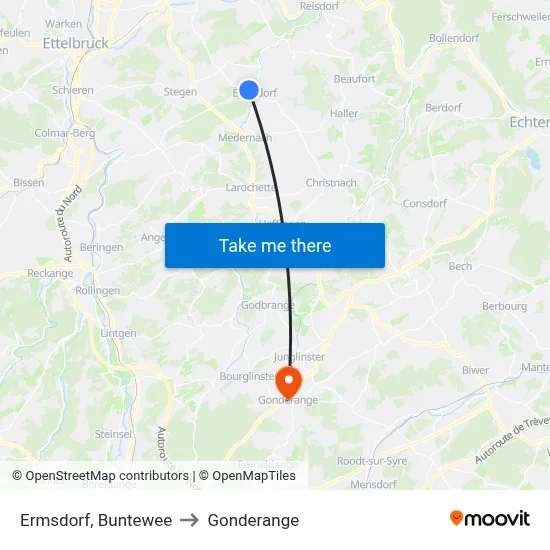 Ermsdorf, Buntewee to Gonderange map