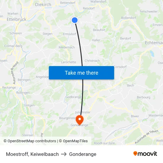 Moestroff, Keiwelbaach to Gonderange map