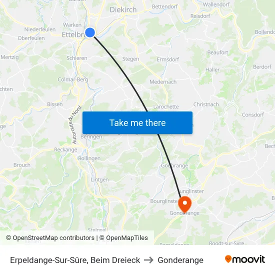 Erpeldange-Sur-Sûre, Beim Dreieck to Gonderange map