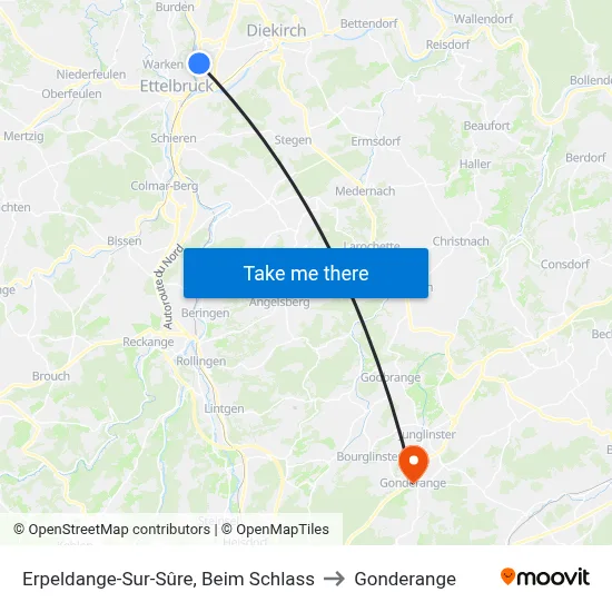 Erpeldange-Sur-Sûre, Beim Schlass to Gonderange map